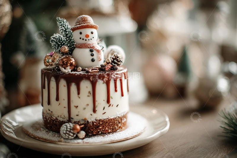 高清大图下载【趣麦麦图】美味圣诞雪人蛋糕摄影图