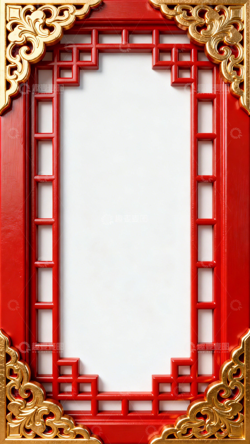 高清大图下载【趣麦麦图】传统中式红色装饰镜框