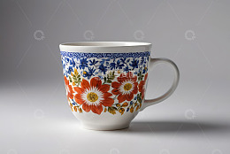 花卉图案陶瓷杯特写