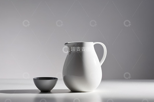 白色水壶与黑色小碗静物