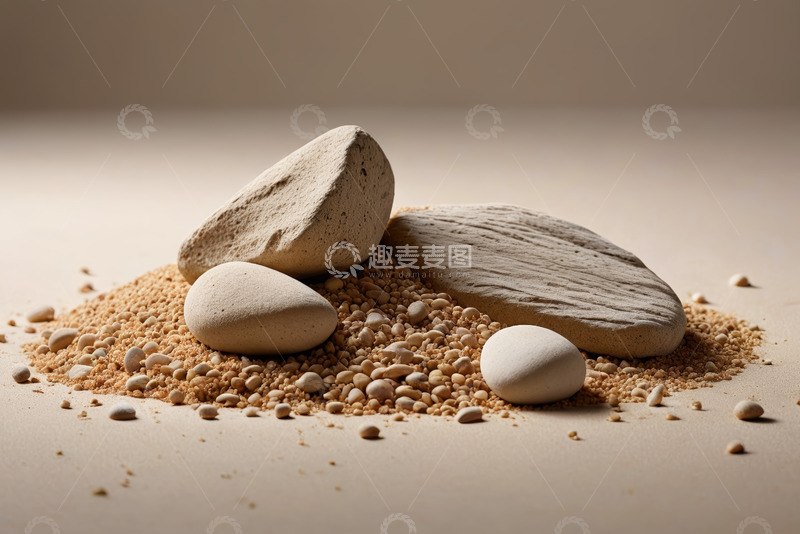 高清大图下载【趣麦麦图】沙堆上的多块自然石头