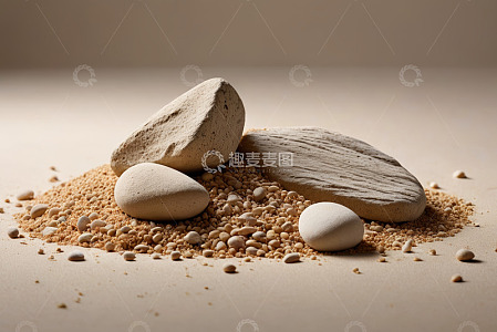 沙堆上的多块自然石头