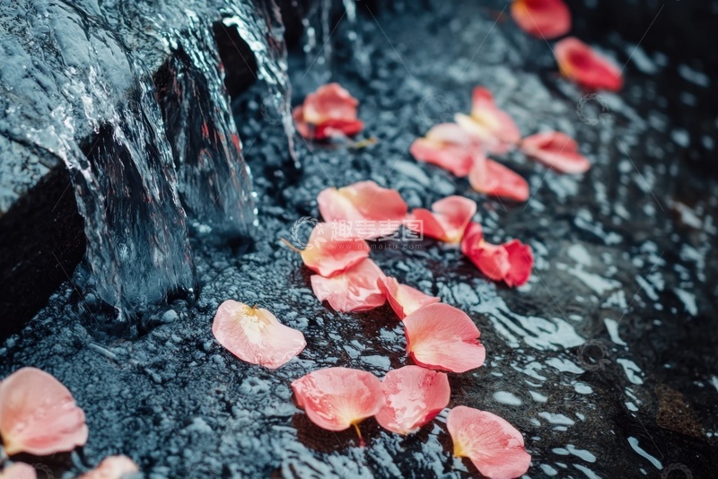 高清大图下载【趣麦麦图】流水落花花瓣摄影