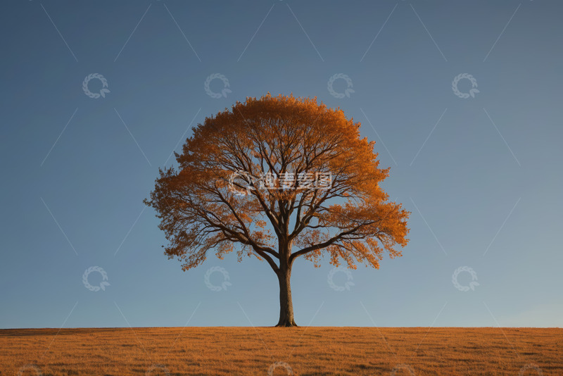 高清大图下载【趣麦麦图】旷野中秋日孤树景象