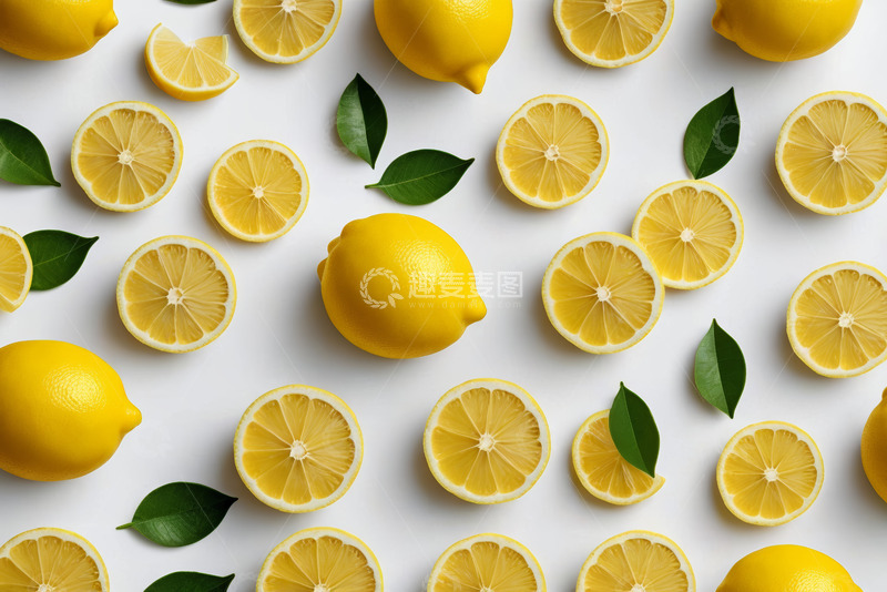 高清大图下载【趣麦麦图】白色背景上的柠檬及柠檬切片