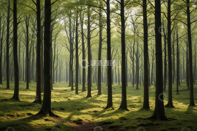 高清大图下载【趣麦麦图】阳光照耀下的静谧森林