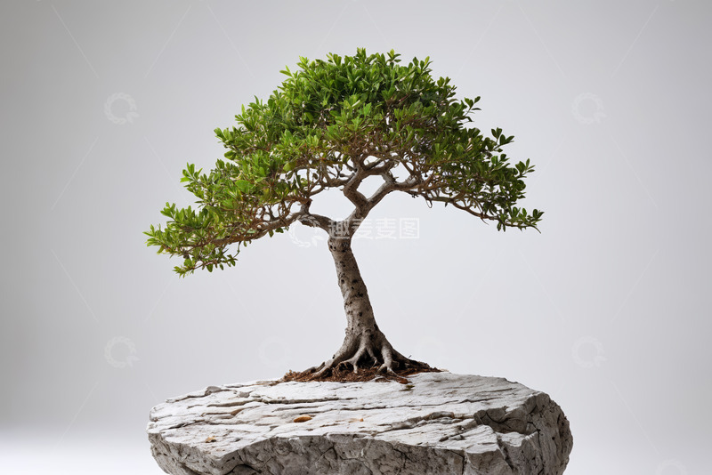 高清大图下载【趣麦麦图】岩石上的绿色盆景树