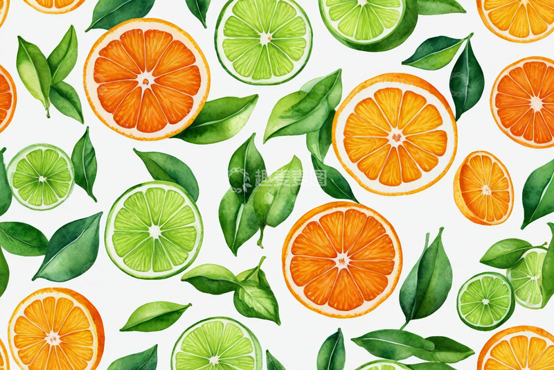 高清大图下载【趣麦麦图】水彩风格柑橘类水果图案