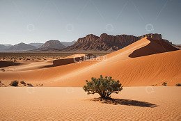 沙漠中的绿植与沙丘景观