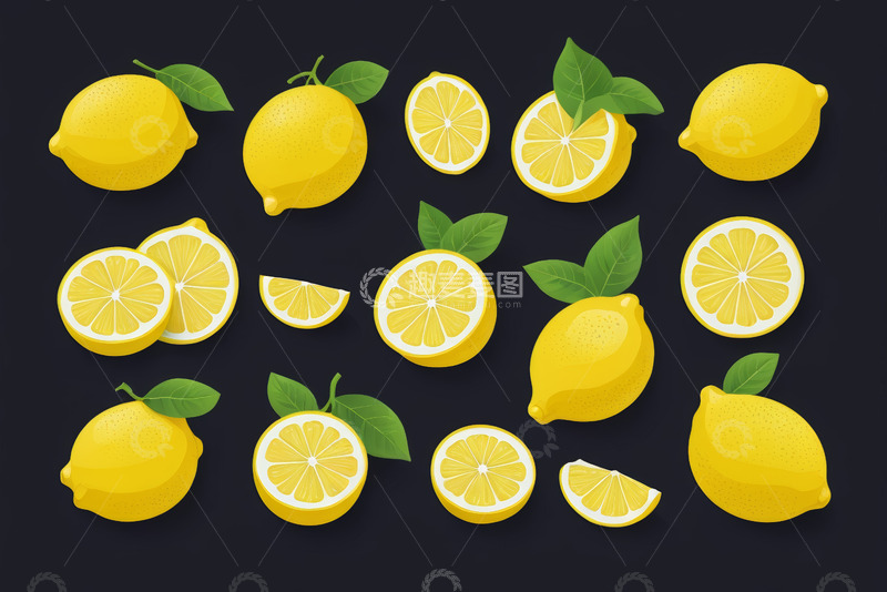 高清大图下载【趣麦麦图】黑色背景上的柠檬素材