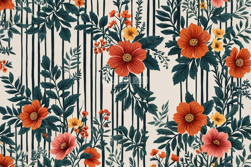 高清大图下载【趣麦麦图】花卉条纹装饰图案
