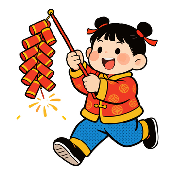 卡通新年放鞭炮插画