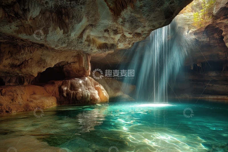 高清大图下载【趣麦麦图】山洞水潭小瀑布美景
