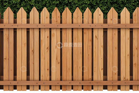 木质尖顶栅栏绿植背景画面