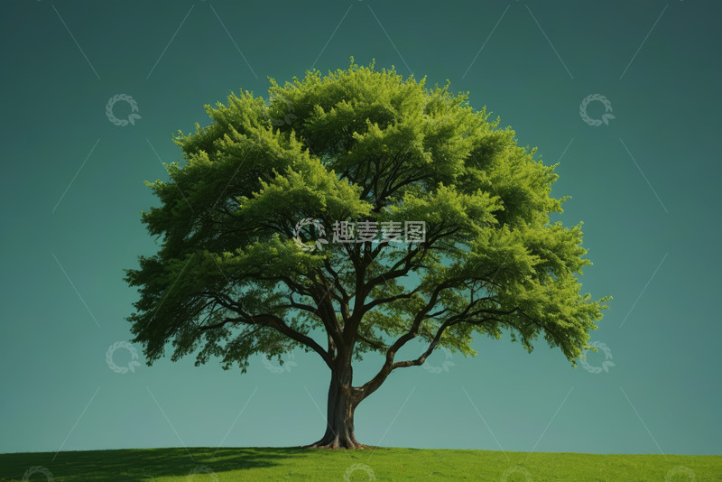 高清大图下载【趣麦麦图】草地上的单棵绿树