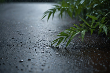 雨天地面植物与雨滴景象