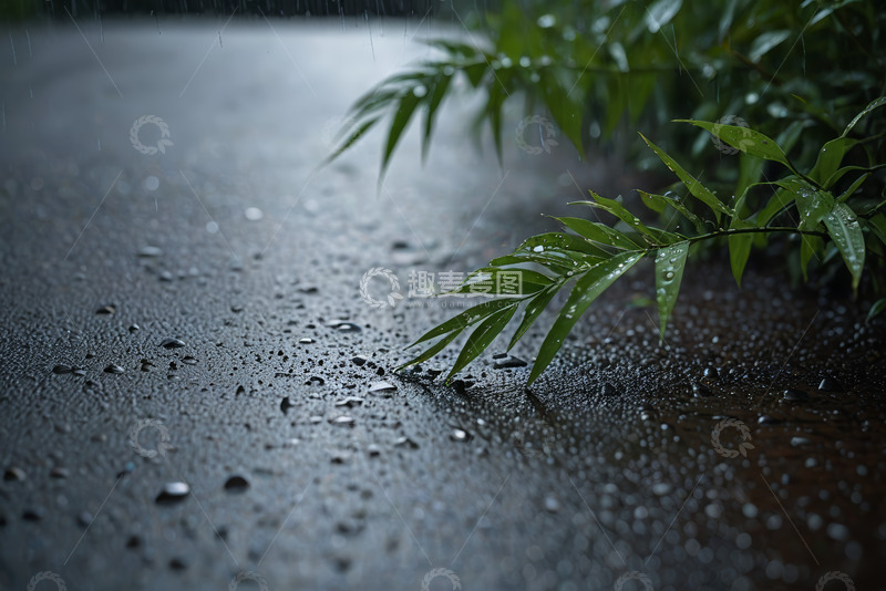 高清大图下载【趣麦麦图】雨天地面植物与雨滴景象