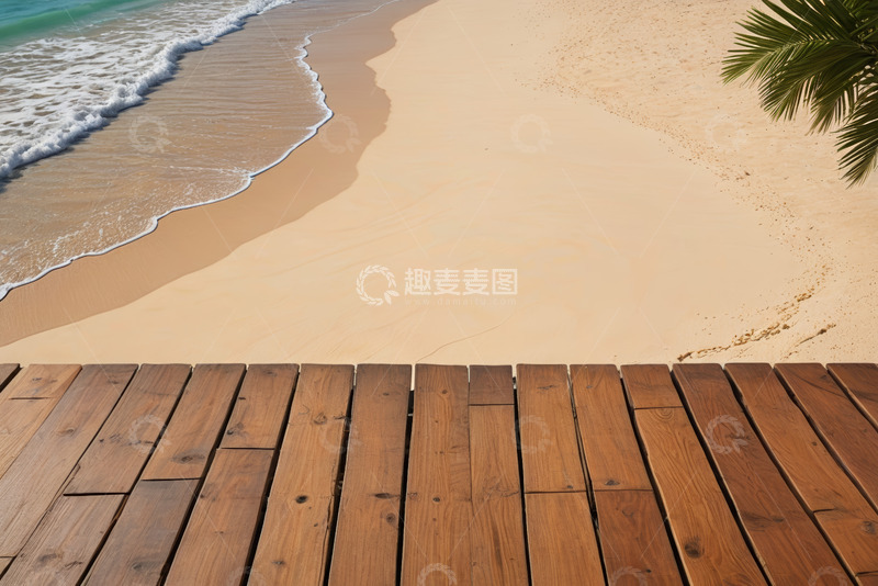 高清大图下载【趣麦麦图】木质平台视角的海滩海景