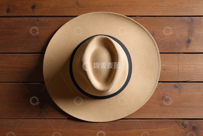 高清大图下载【趣麦麦图】木质桌面上的米色帽子