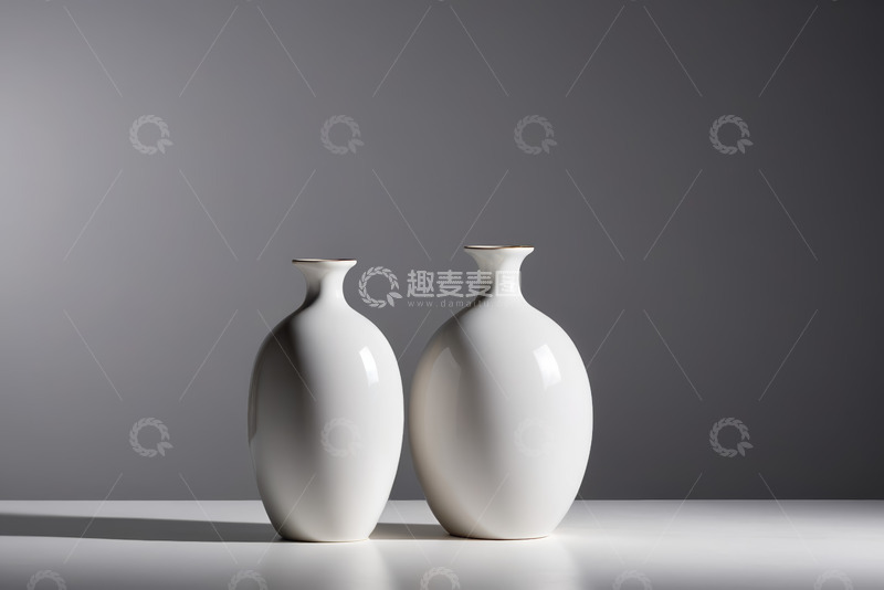 高清大图下载【趣麦麦图】两个白色陶瓷花瓶特写