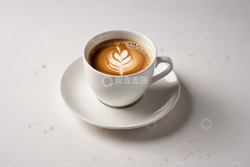 高清大图下载【趣麦麦图】白色杯碟装拉花咖啡特写