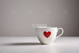 白色爱心图案杯子特写