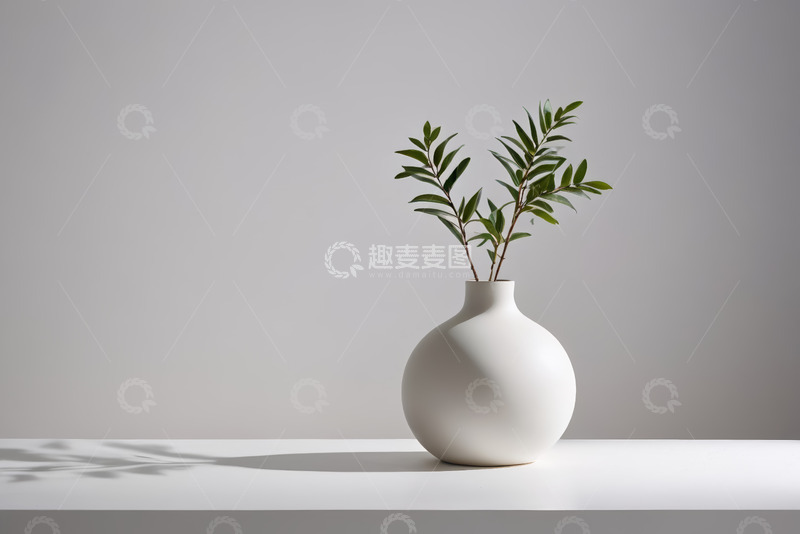 高清大图下载【趣麦麦图】白色花瓶插绿植静物