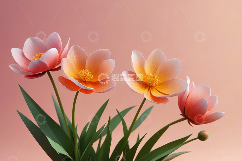 高清大图下载【趣麦麦图】粉色橙色花卉特写