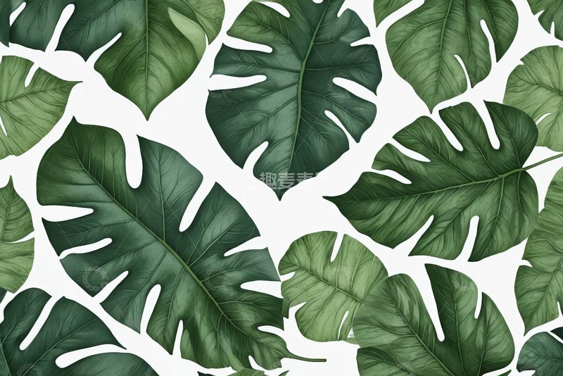 高清大图下载【趣麦麦图】龟背竹叶图案背景素材