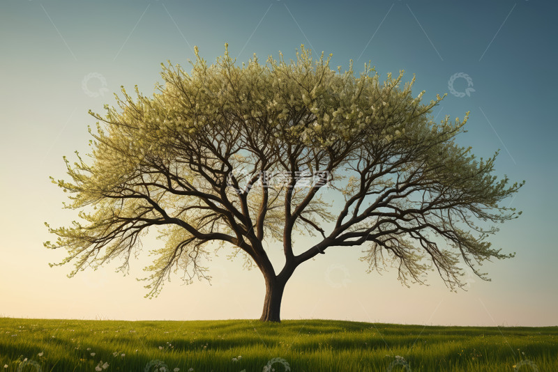 高清大图下载【趣麦麦图】草地上的单棵大树