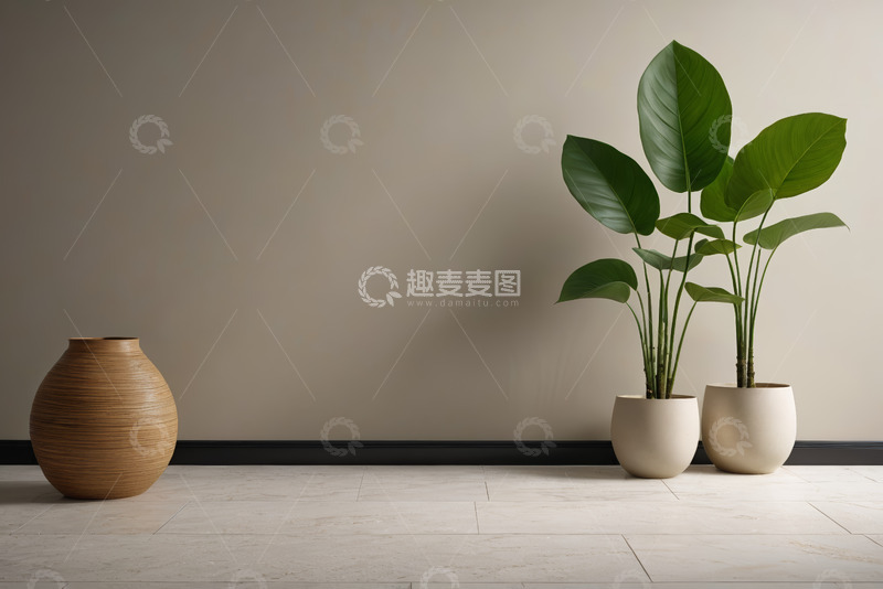 高清大图下载【趣麦麦图】室内植物与花瓶装饰场景