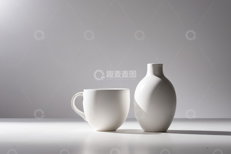 高清大图下载【趣麦麦图】白色杯子与瓶静物特写