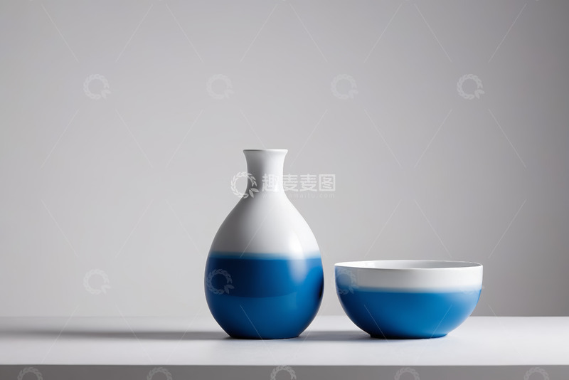 高清大图下载【趣麦麦图】蓝白配色陶瓷瓶碗静物