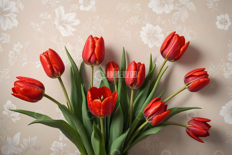 高清大图下载【趣麦麦图】红色郁金香花束特写