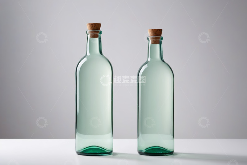 高清大图下载【趣麦麦图】两个带软木塞的玻璃瓶子