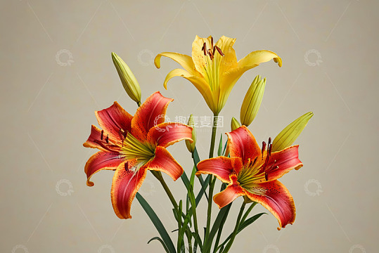 红黄百合花特写