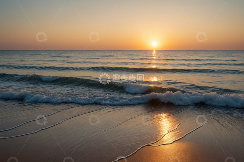 高清大图下载【趣麦麦图】海滩日落海浪景象