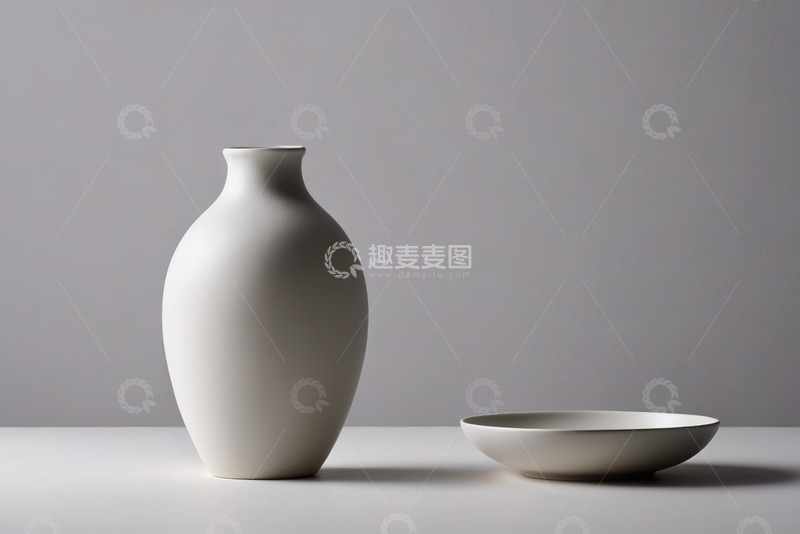 高清大图下载【趣麦麦图】白色陶瓷花瓶与碗静物