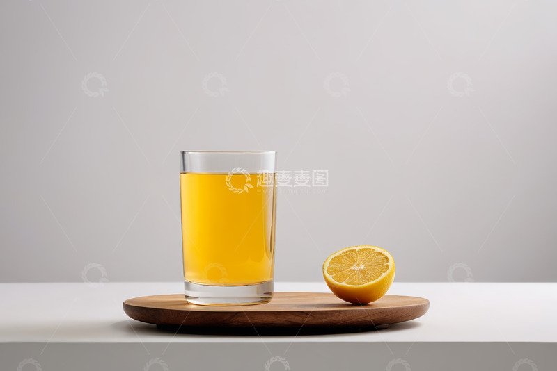 高清大图下载【趣麦麦图】玻璃杯装果汁配半片柠檬