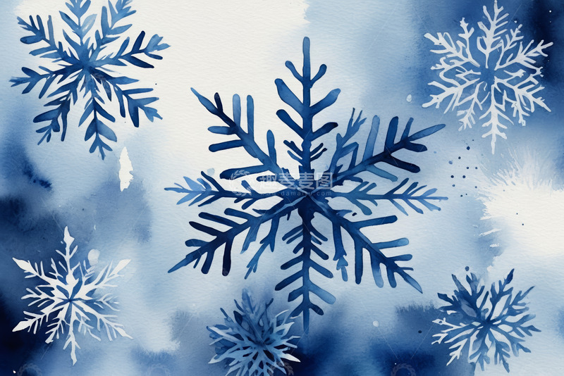 高清大图下载【趣麦麦图】水彩风格雪花图案