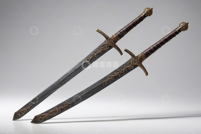 高清大图下载【趣麦麦图】两把精美装饰花纹宝剑