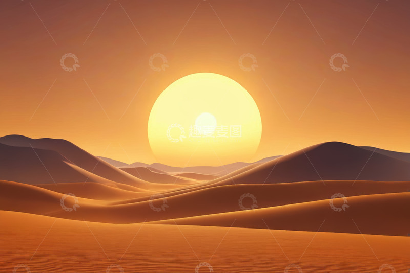 高清大图下载【趣麦麦图】沙漠夕阳全景风光