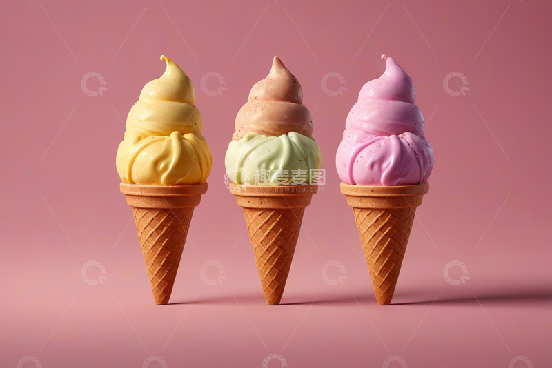 高清大图下载【趣麦麦图】三色甜筒冰淇淋特写