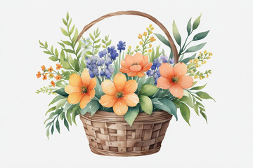 手绘插画花篮花卉装饰素材