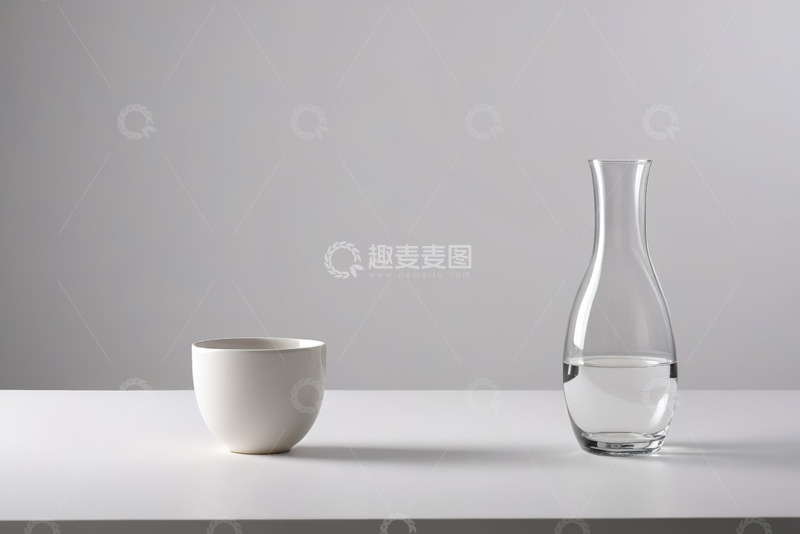 高清大图下载【趣麦麦图】白色瓷碗与玻璃水瓶静物