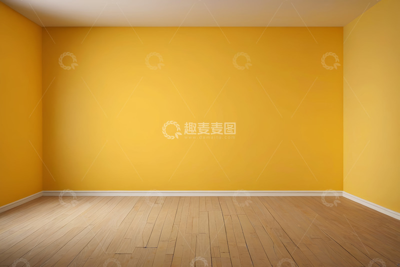 高清大图下载【趣麦麦图】空旷房间黄色墙面木地板