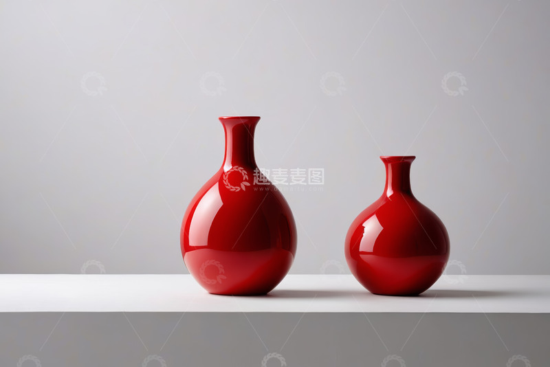 高清大图下载【趣麦麦图】白色背景下的红色花瓶静物