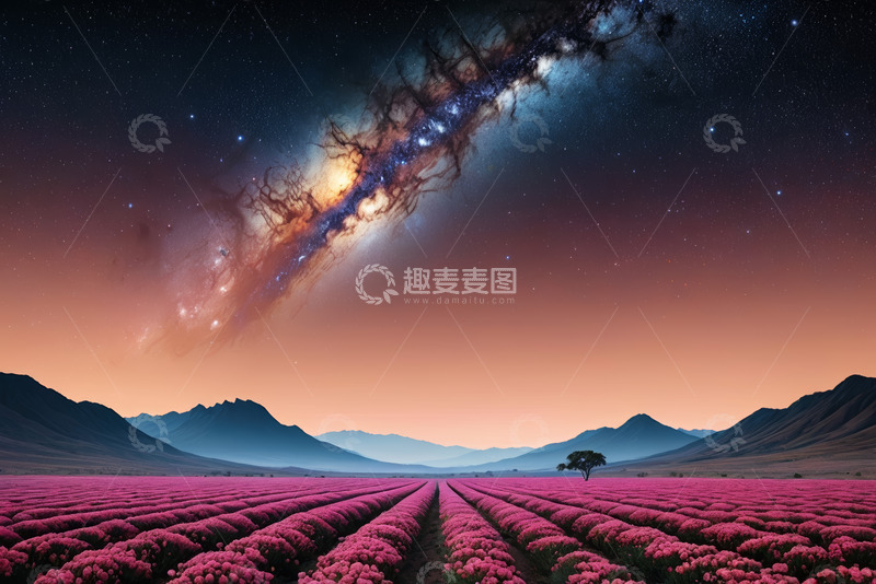高清大图下载【趣麦麦图】花海星空夜景素材