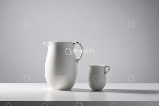 白色水壶与杯子静物摆拍