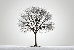 雪地中光秃秃的单棵树木